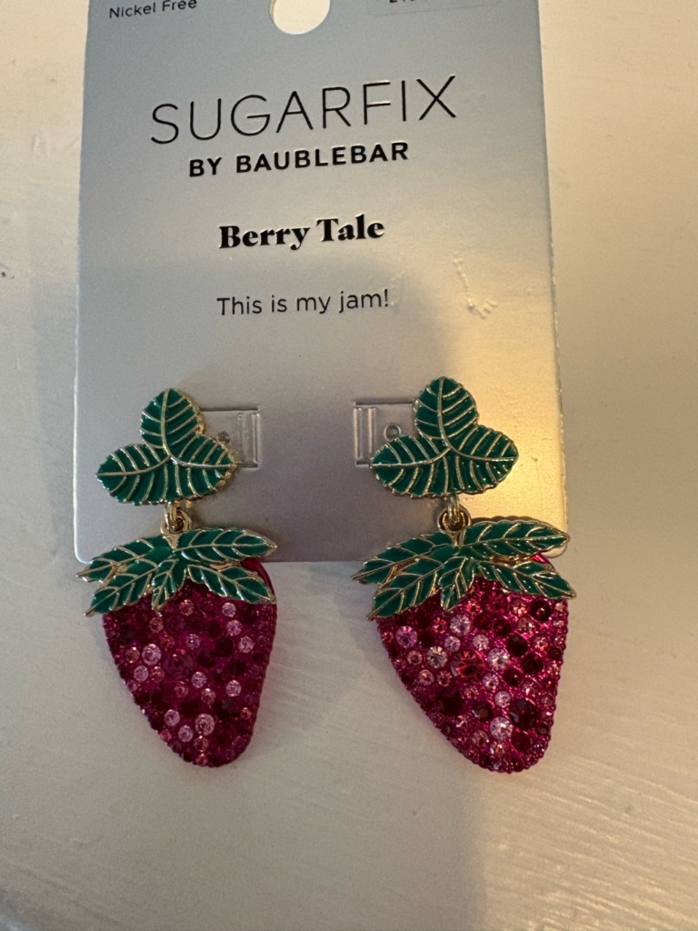 BaubleBar Green and Pink Strawberry Drop Earrings - Picture 2 of 3